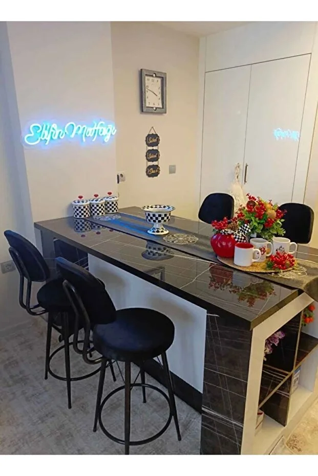 Yeni Babyface Kumaş Dolce Bar Sandalyesi 75 Cm Siyah. 100 Ile 115 Cm Arası Ada& Masalara Uygundur.